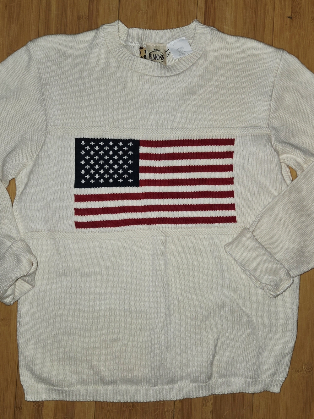 Vintage Cream Knit Sweater with Flag Motif